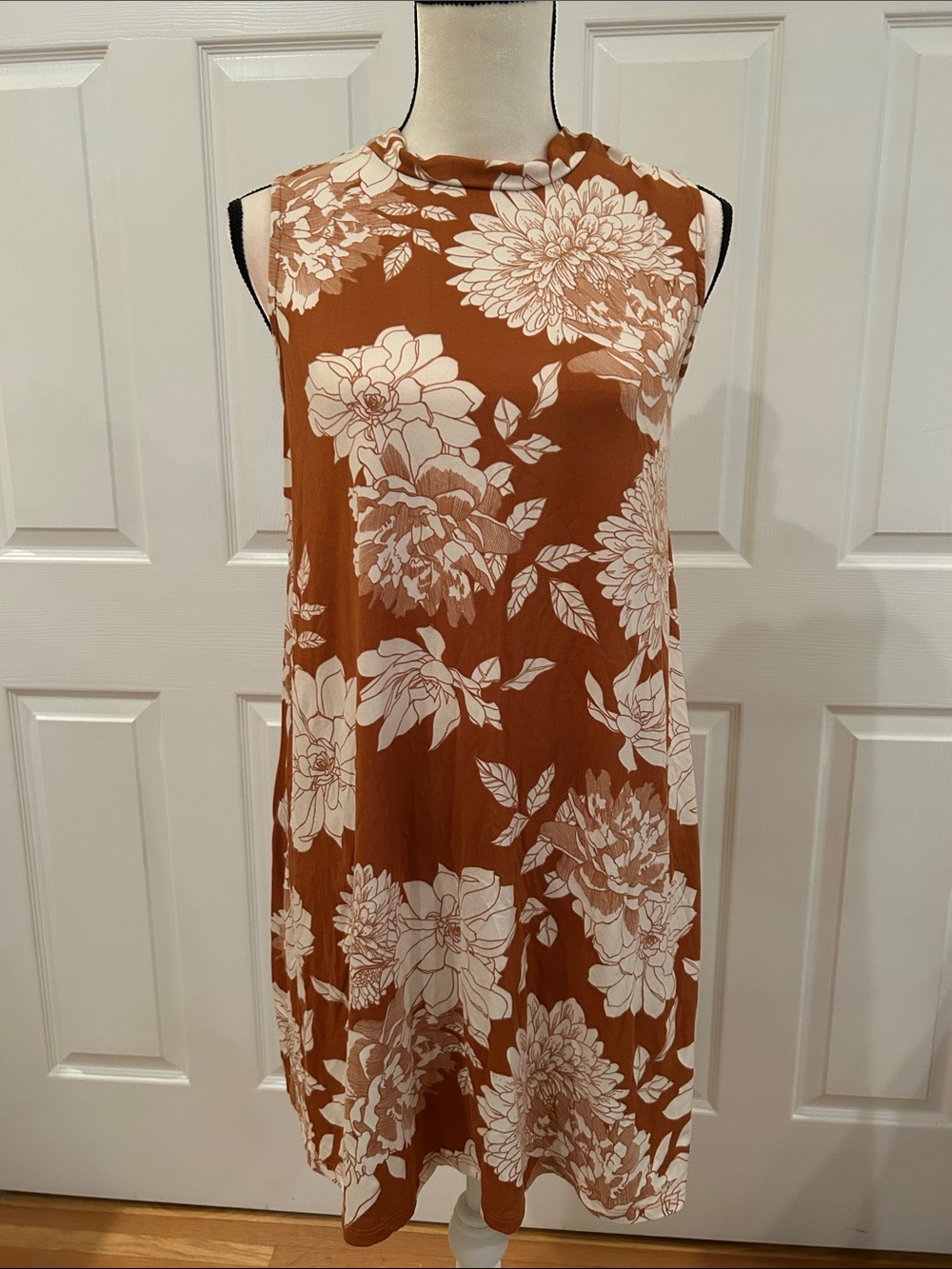 Pink Rose Rust and Ivory Floral Sleeveless Midi Dress